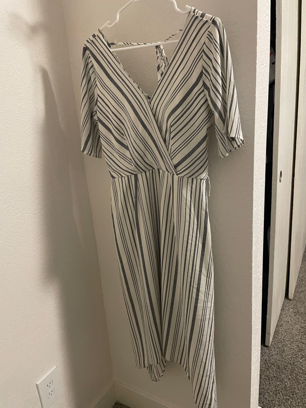 Maurices White and Navy Striped V-Neck High-Low Dress